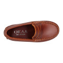 Classic tanned leather kids loafer shoes with detail mask.