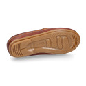 Classic tanned leather kids loafer shoes with detail mask.