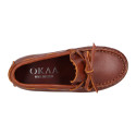 Classic tanned leather kids loafer shoes with laces design.