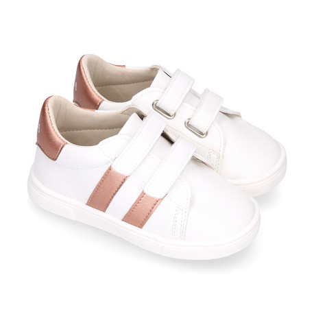 Okaa Flex Kids Sneaker shoes with salmon side straps design. RESPECTFUL model.