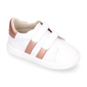 Okaa Flex Kids Sneaker shoes with salmon side straps design. RESPECTFUL model.