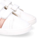 Okaa Flex Kids Sneaker shoes with salmon side straps design. RESPECTFUL model.