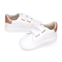 Okaa Flex Kids Sneaker shoes with salmon side straps design. RESPECTFUL model.