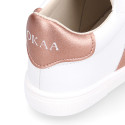Okaa Flex Kids Sneaker shoes with salmon side straps design. RESPECTFUL model.