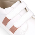 Okaa Flex Kids Sneaker shoes with salmon side straps design. RESPECTFUL model.