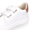 Okaa Flex Kids Sneaker shoes with salmon side straps design. RESPECTFUL model.