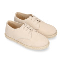 Suede leather kids oxford shoes espadrille style.