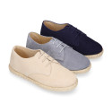 Suede leather kids oxford shoes espadrille style.