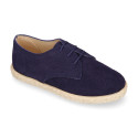 Suede leather kids oxford shoes espadrille style.