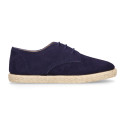 Suede leather kids oxford shoes espadrille style.