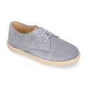 Suede leather kids oxford shoes espadrille style.