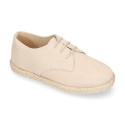 Suede leather kids oxford shoes espadrille style.