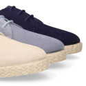 Suede leather kids oxford shoes espadrille style.