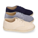 Suede leather kids oxford shoes espadrille style.