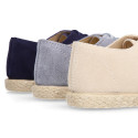 Suede leather kids oxford shoes espadrille style.