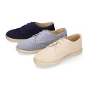 Suede leather kids oxford shoes espadrille style.