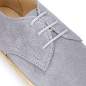 Suede leather kids oxford shoes espadrille style.