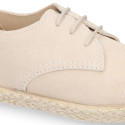 Suede leather kids oxford shoes espadrille style.