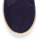 Suede leather kids oxford shoes espadrille style.