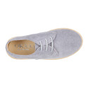 Suede leather kids oxford shoes espadrille style.