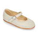 Suede leather ceremony Girl Mary Jane shoes in pastel colors.