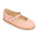 Suede leather ceremony Girl Mary Jane shoes in pastel colors.