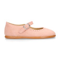 Suede leather ceremony Girl Mary Jane shoes in pastel colors.