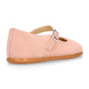 Suede leather ceremony Girl Mary Jane shoes in pastel colors.