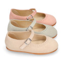 Suede leather ceremony Girl Mary Jane shoes in pastel colors.