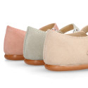 Suede leather ceremony Girl Mary Jane shoes in pastel colors.