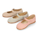 Suede leather ceremony Girl Mary Jane shoes in pastel colors.