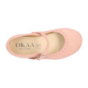 Suede leather ceremony Girl Mary Jane shoes in pastel colors.