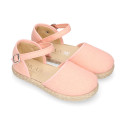 Salmon Linen canvas girl espadrille shoes special ceremony.