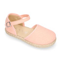 Salmon Linen canvas girl espadrille shoes special ceremony.