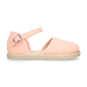 Salmon Linen canvas girl espadrille shoes special ceremony.