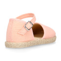 Salmon Linen canvas girl espadrille shoes special ceremony.