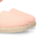 Salmon Linen canvas girl espadrille shoes special ceremony.