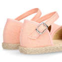 Salmon Linen canvas girl espadrille shoes special ceremony.