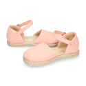 Salmon Linen canvas girl espadrille shoes special ceremony.