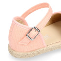 Salmon Linen canvas girl espadrille shoes special ceremony.