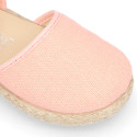 Salmon Linen canvas girl espadrille shoes special ceremony.