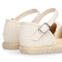 Ivory Linen canvas girl espadrille shoes for CEREMONIES with flower design.