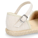 Ivory Linen canvas girl espadrille shoes for CEREMONIES with flower design.