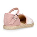 Plumeti linen canvas girl espadrille shoes for ceremony with flower design.