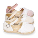 Plumeti linen canvas girl espadrille shoes for ceremony with flower design.