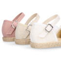 Plumeti linen canvas girl espadrille shoes for ceremony with flower design.