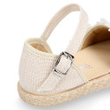 Plumeti linen canvas girl espadrille shoes for ceremony with flower design.