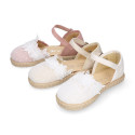 Plumeti linen canvas girl espadrille shoes for ceremony with flower design.