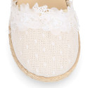 Plumeti linen canvas girl espadrille shoes for ceremony with flower design.