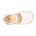 Plumeti linen canvas girl espadrille shoes for ceremony with flower design.